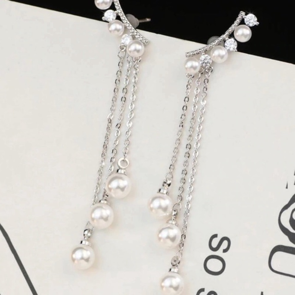 NEW!💙💎SILVERY CZ PEARL LOOK! SPARKLING DROPS💎💙 - Picture 6 of 8